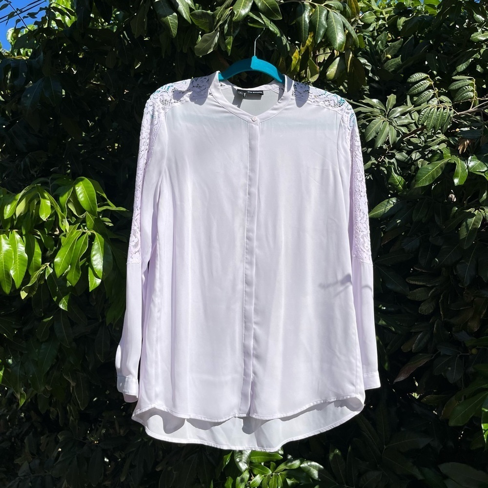 The Kooples‎ light lilac purple lace trim button up blouse shirt